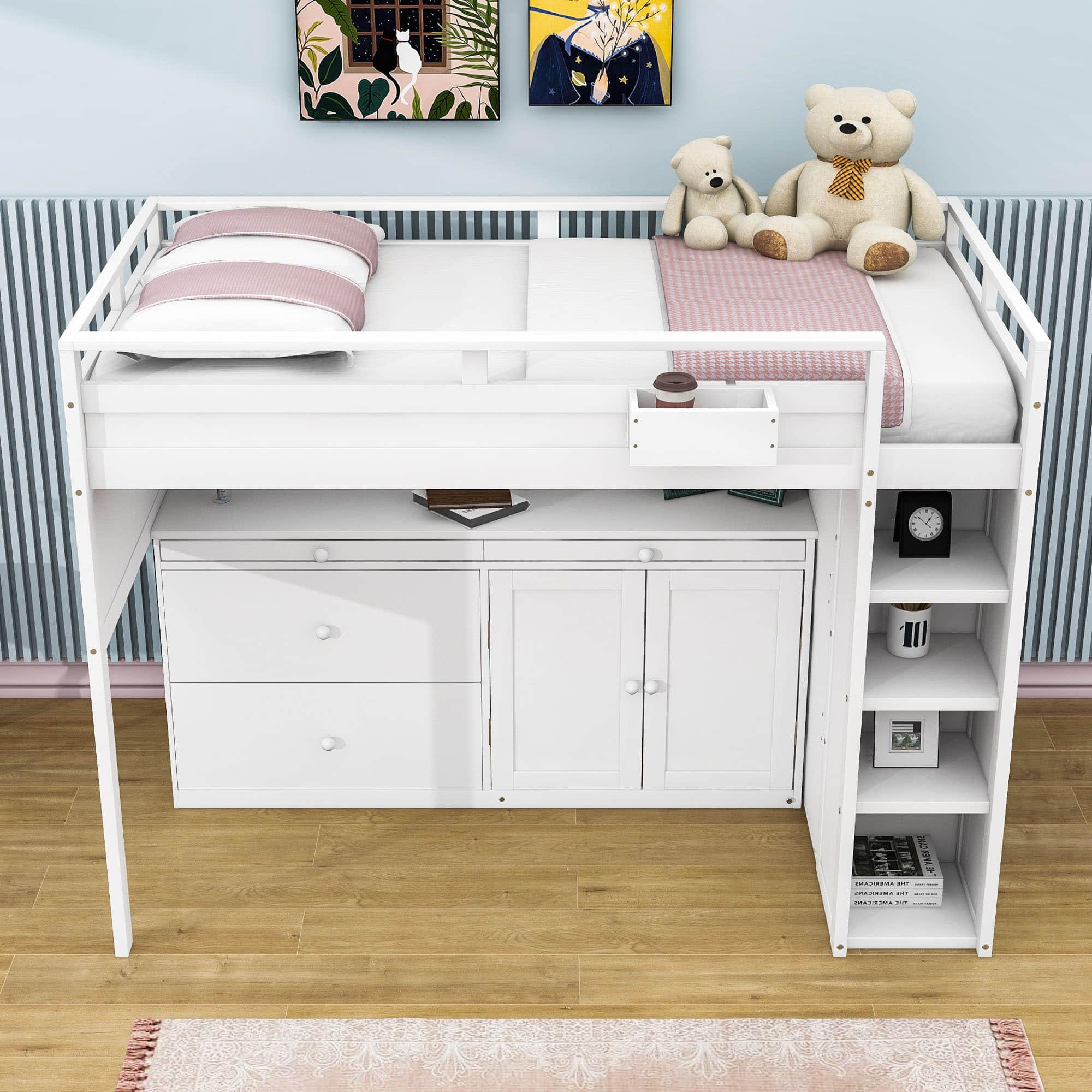 Twin Loft Bed with Desk and Storage for Kids, Teens - [Wooden]