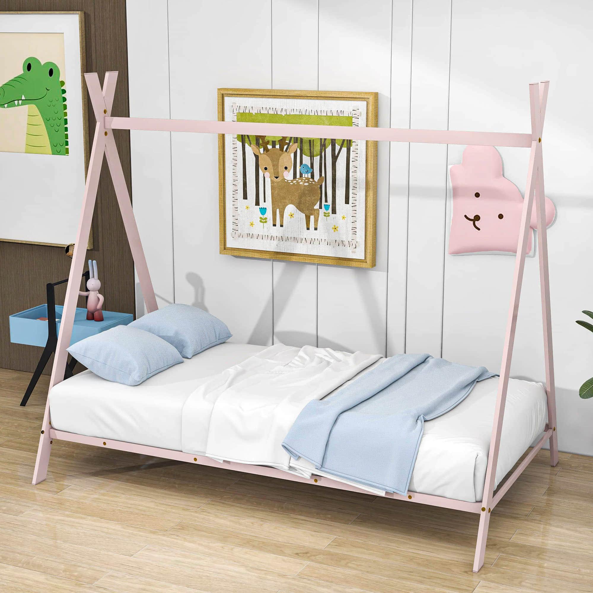 Twin Size Low Profile Metal Tent Montessori Bed Frame with Slats