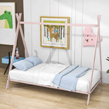 Twin Size Low Profile Metal Tent Montessori Bed Frame with Slats