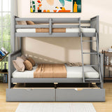 Wooden Classic Twin Over Full Bunk Bed with Ladder and Storage Drawers