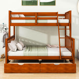 Wooden Classic Twin Over Full Bunk Bed with Ladder and Storage Drawers