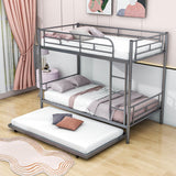 Twin Over Twin Classic Metal Bunk Bed with Trundle - [Detachable, Ladder]