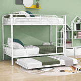 Twin Over Twin Classic Metal Bunk Bed with Trundle - [Detachable, Ladder]