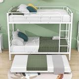 Twin Over Twin Classic Metal Bunk Bed with Trundle - [Detachable, Ladder]