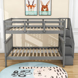 Wooden Full Over Full Bunk Beds with Storage and Stairs - [Detachable]