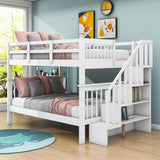 Wooden Full Over Full Bunk Beds with Storage and Stairs - [Detachable]