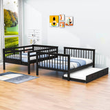 Wooden Full Over Full Bunk Beds with Trundle and Storage - [Stairs, Shelves, Detachable]