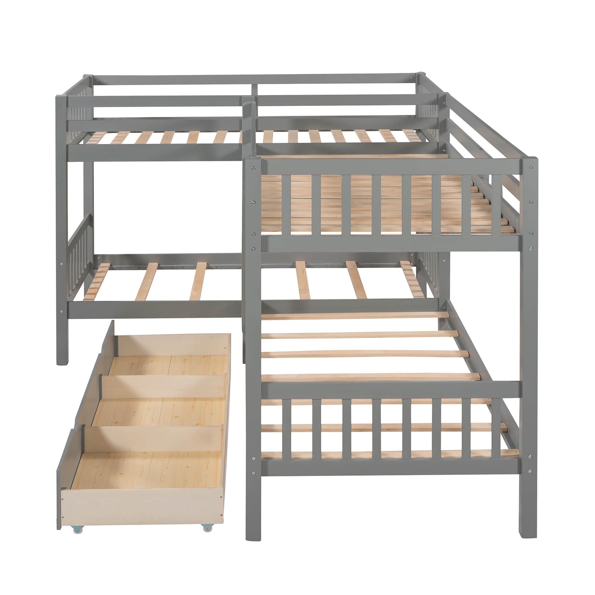 Twin L-Shaped Quad Bunk Bed with Storage - [Drawers, Ladder]