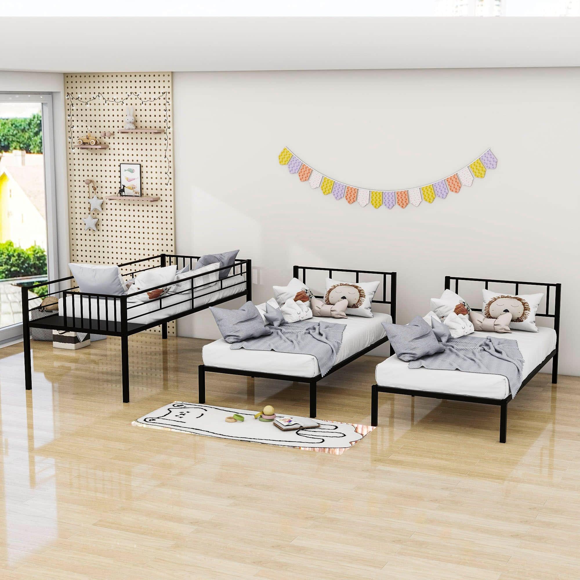 Metal Triple Twin over Twin & Twin Bunk Bed with Table - [Separable]