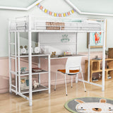 Metal Twin Loft Bed with Desk and Storage Shelves for Adults, Kids