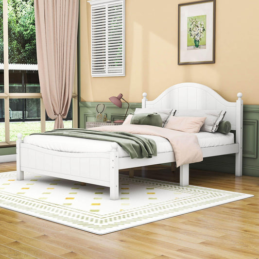 Traditional Queen Size Solid Wood Platform Bed Frame with Headboard