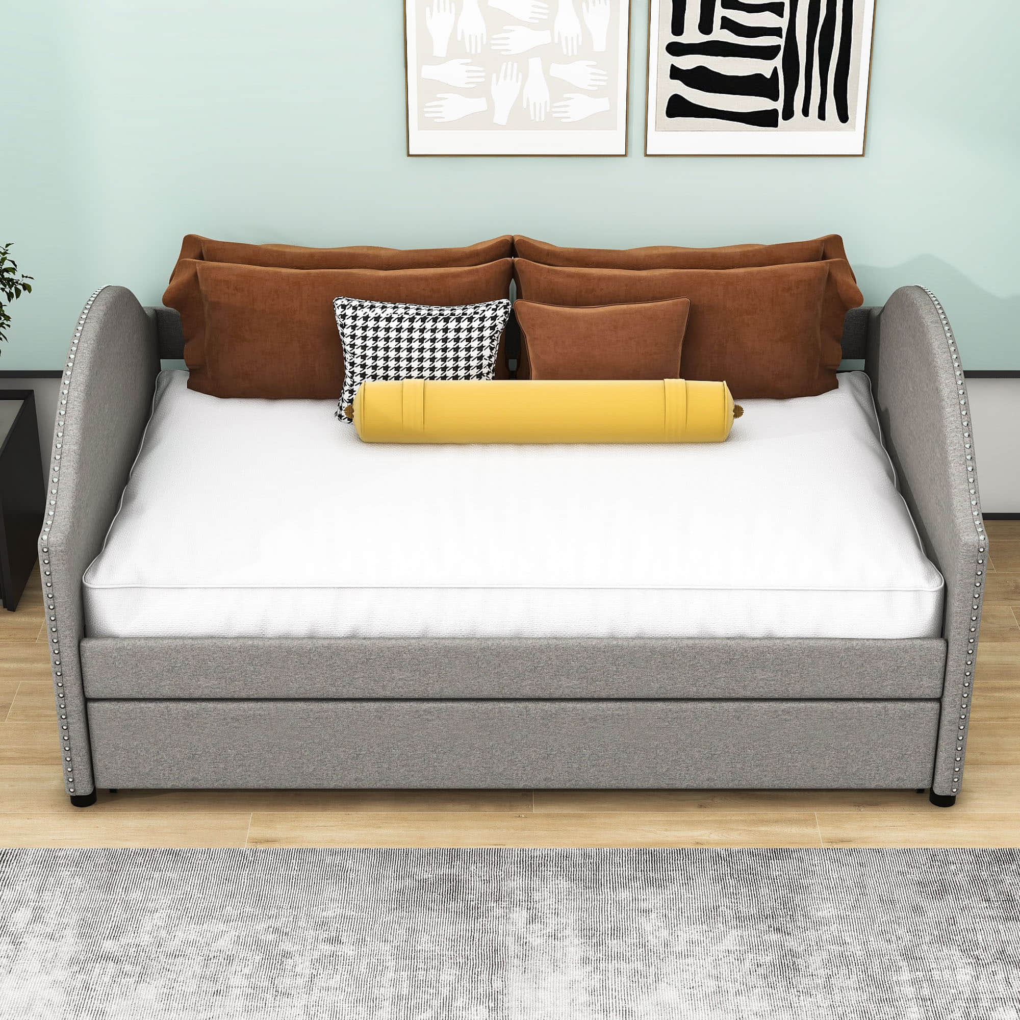 Modern Full Size Upholstered Daybed with Twin Trundle for Adults