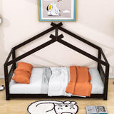 Wooden Twin Low House Bed Frame for Toddler, Kids