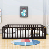 Wooden Full Size Floor Toddler Bed with Rails