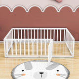 Wooden Full Size Floor Toddler Bed with Rails