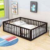 Wooden Full Size Floor Toddler Bed with Rails