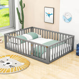 Wooden Full Size Floor Toddler Bed with Rails