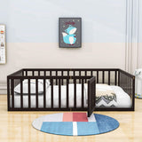 Wooden Full Size Floor Toddler Bed with Rails