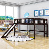 Full Size Low Loft Bed with Slide for Kids Toddler - [Wooden, Fun]