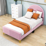 Velvet Upholstered Twin Bed Frame with Headboard for Kids, Adults