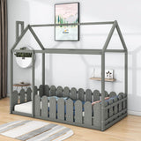 Twin Toddler Floor House Bed Frame with Rails - [Without Slats]