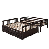 Wooden Twin Over Full Convertible Bunk Beds with Trundle and Storage