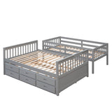 Wooden Twin Over Full Convertible Bunk Beds with Trundle and Storage