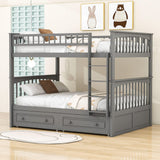 Full Over Full Bunk Beds with Storage Drawers for Kids - [Wood, Convertible, Small Room]