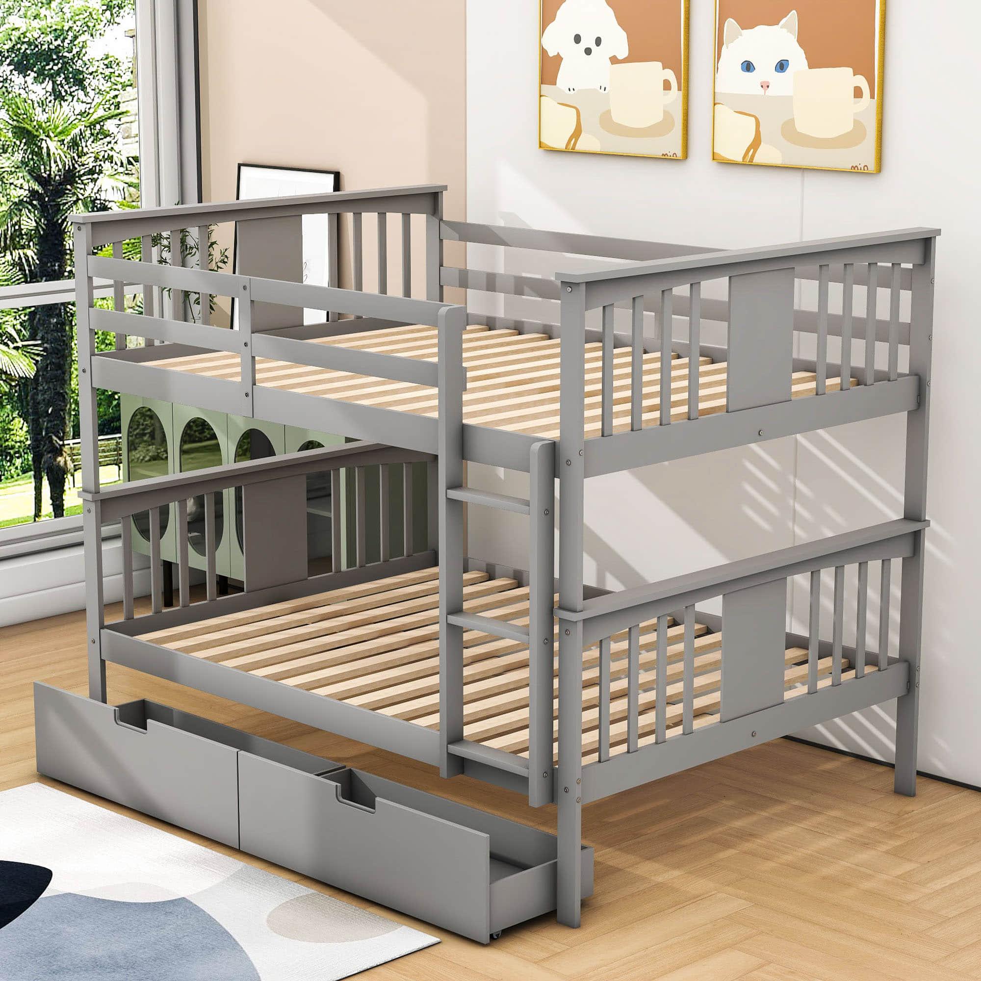 Full Over Full Bunk Beds with Storage Drawers for Kids - [Wooden, Convertible]