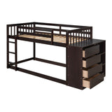 Low Twin Over Twin Bunk Beds with Detachable Storage Dresser - [Drawers, Shelves]