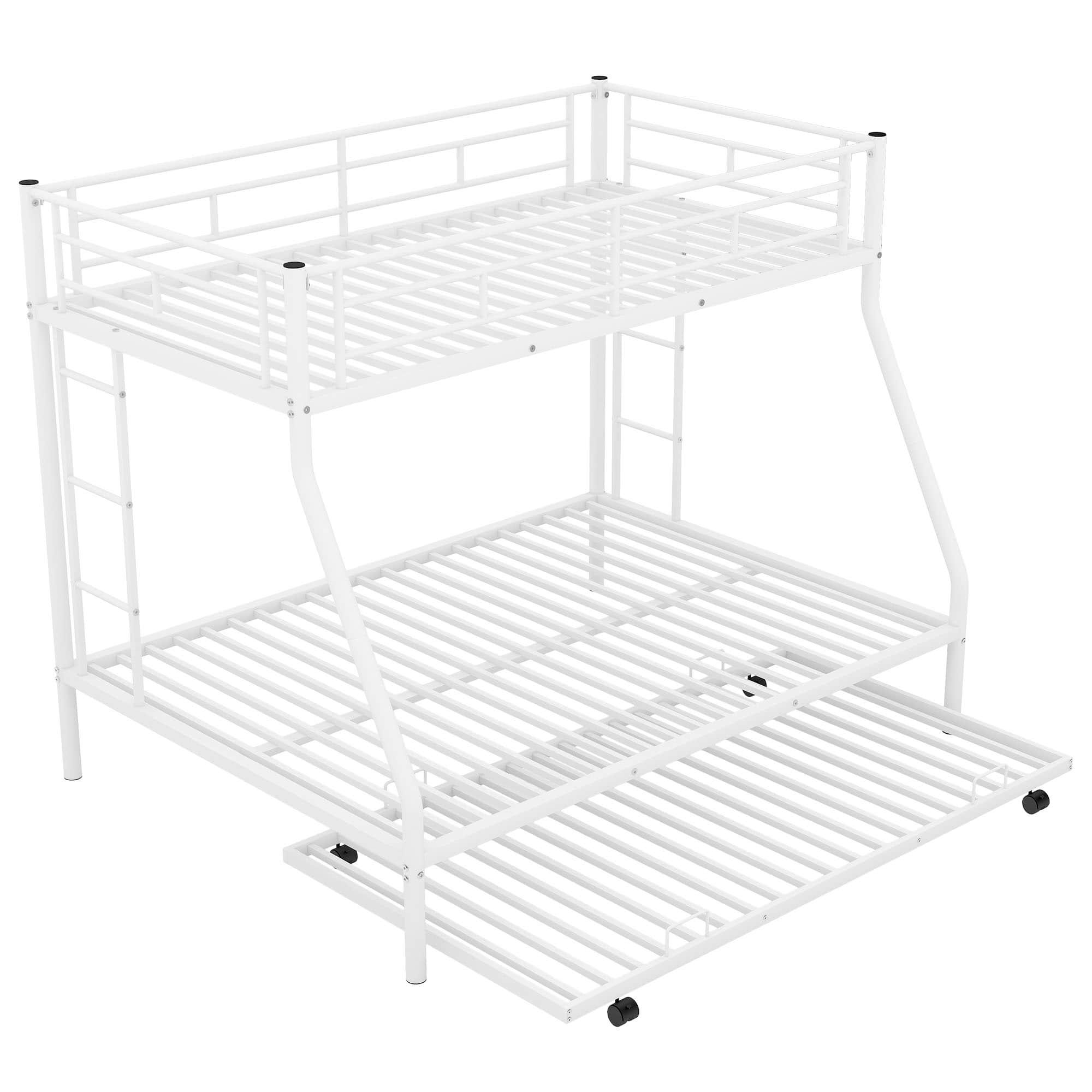 Metal Twin Over Full Bunk Beds with Trundle for Kids Adults - Two Ladders