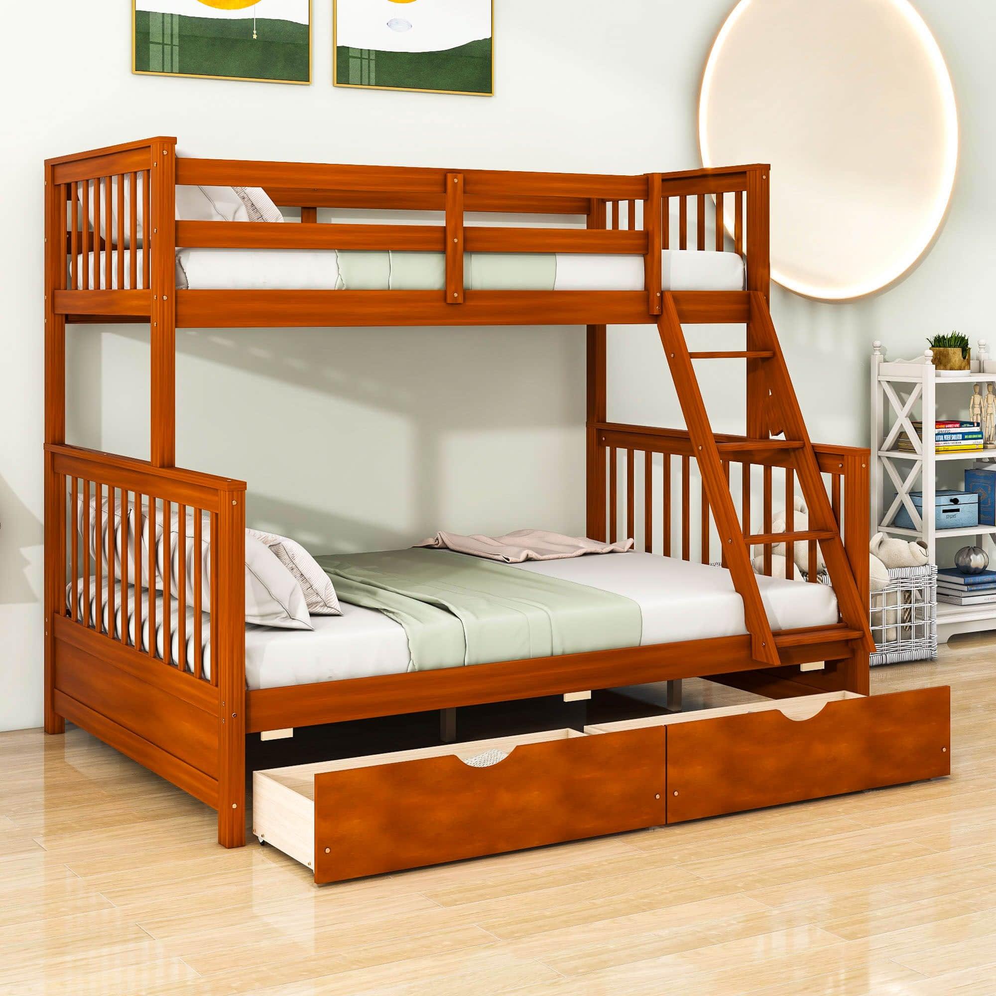 Twin over Full Convertible Bunk Bed for Kids, Adults with Storage - [Drawers]