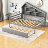 Full Size Platform Daybed with Trundle and Shelves - [Storage, Bookshelf, Wood]