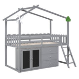 Twin Size Low House Loft Bed with Storage for Kids - [Cabinet, Drawers]