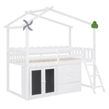 Twin Size Low House Loft Bed with Storage for Kids - [Cabinet, Drawers]