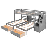 Twin Over Twin & Twin Triple Bunk Beds with Stairs and Storage - [Drawers, Shelves]