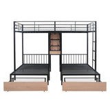 L-Shaped Full Over Twin & Twin Metal Triple Bunk Bed with Desk and Storage