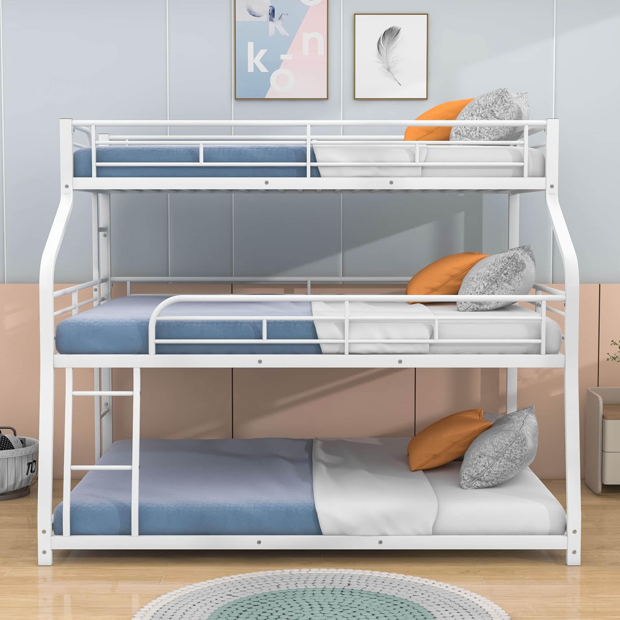 Modern Low Twin XL Over Full XL Over Queen Triple Bunk Beds for Kids - [Metal, Floor]