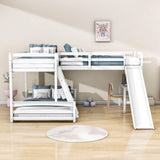 Wood Twin Over Full L-Shaped Low Bunk Bed with Twin Loft Bed with Desk and Slide