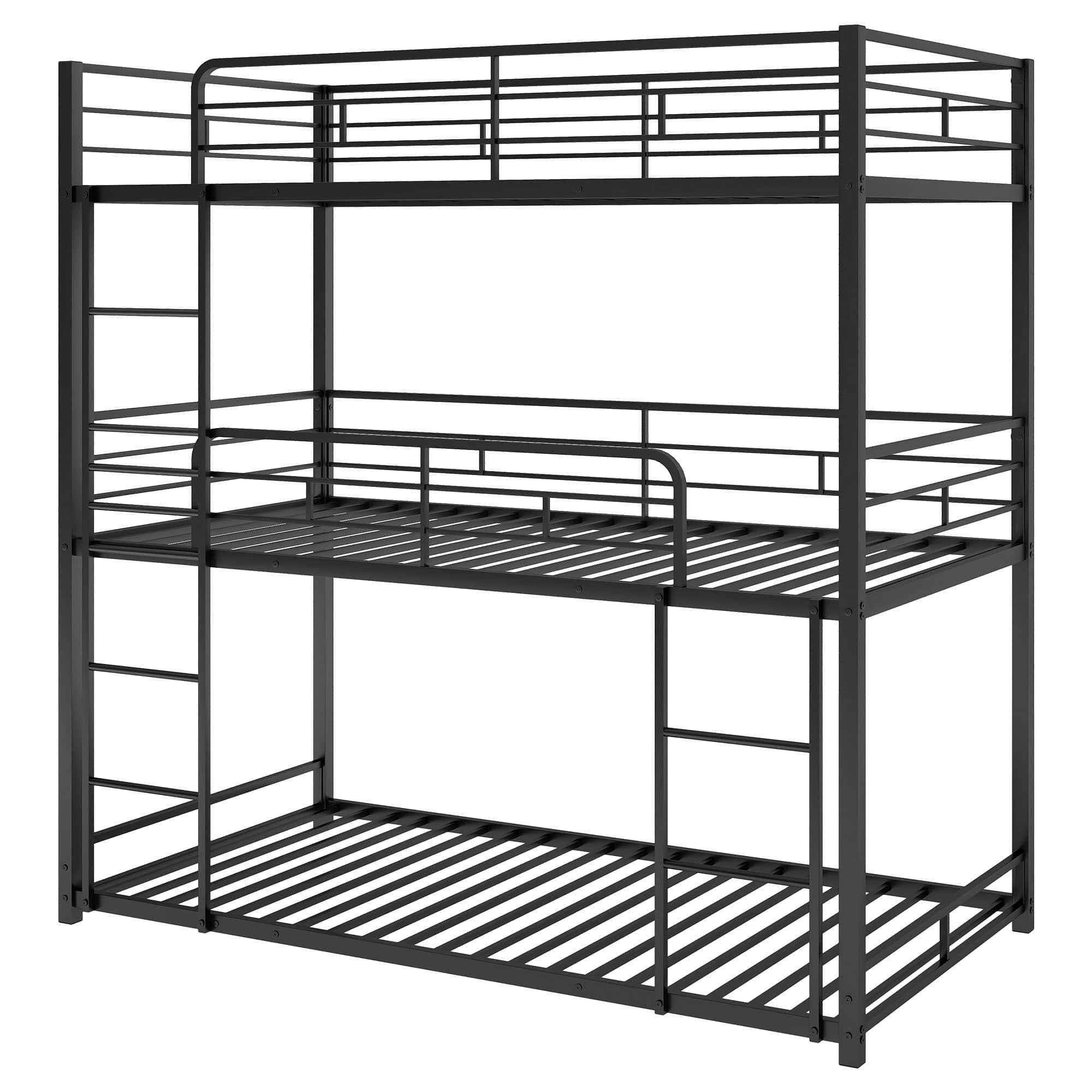 Low Twin Triple Bunk Beds for Kids - [Metal, Floor]