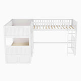 Twin Over Twin Corner Loft Triple Bunk Beds with Storage - [Wood, Drawers, L-Shaped]