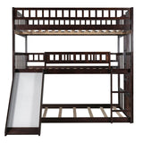 Low Triple Full Size Bunk Beds with Slide for Kids Toddler - [Wooden, Floor]