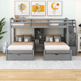 Twin Over Twin & Twin Triple Bunk Beds with Stairs and Storage - [Drawers, Shelves]