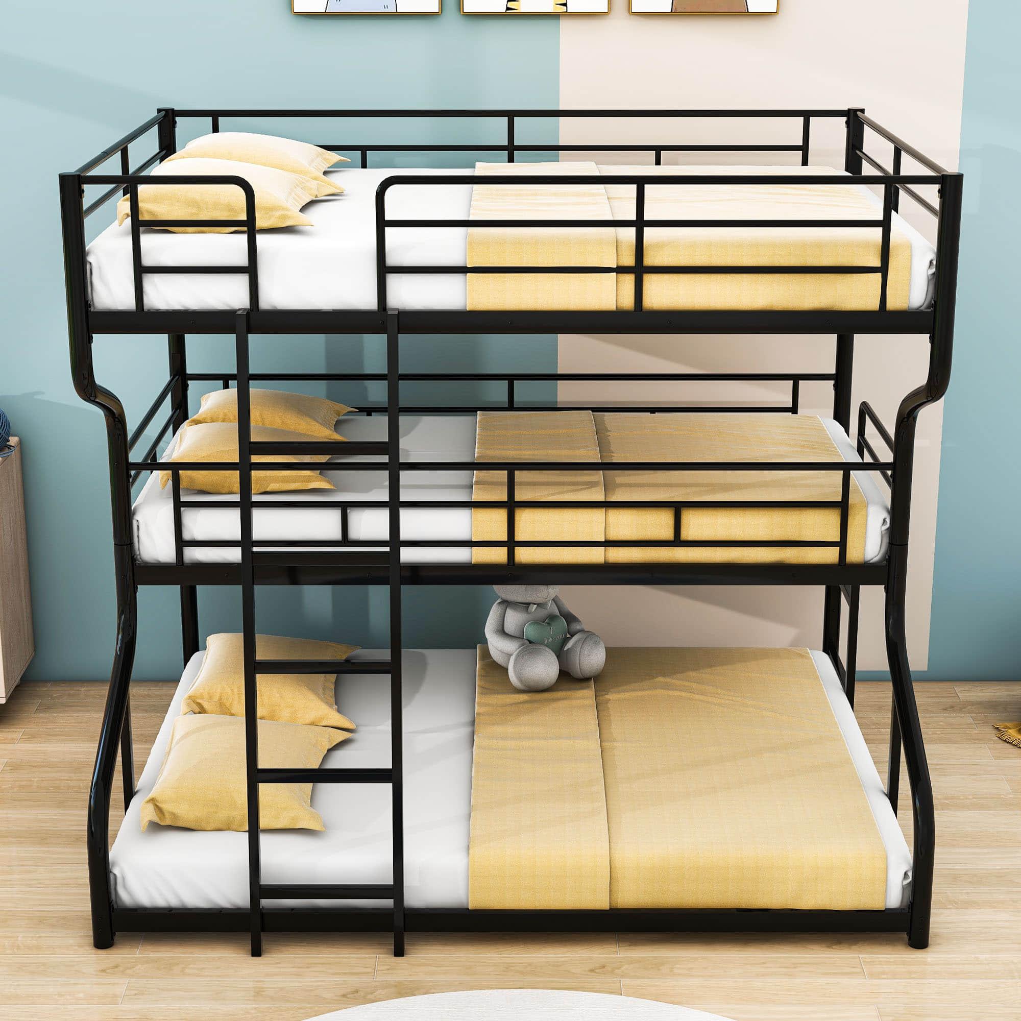 Modern Low Full XL Over Twin XL Over Queen Triple Bunk Beds for Kids - [Metal]