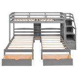 Twin Over Twin & Twin Triple Bunk Beds with Stairs and Storage - [Drawers, Shelves]