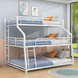 Modern Low Twin XL Over Full XL Over Queen Triple Bunk Beds for Kids - [Metal, Floor]