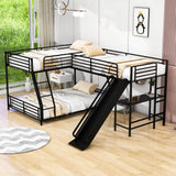 Low Twin Over Full Loft Triple Bunk Beds with Desk and Slide for Kids Toddler - [Metal]