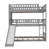 3 Level Low Twin Triple Bunk Beds with Slide for Kids, Toddler - [Wood, Convertible]