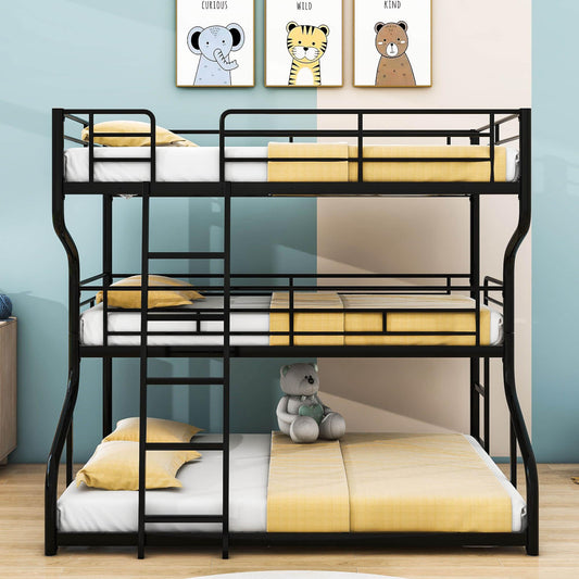 Modern Low Full XL Over Twin XL Over Queen Triple Bunk Beds for Kids - [Metal]