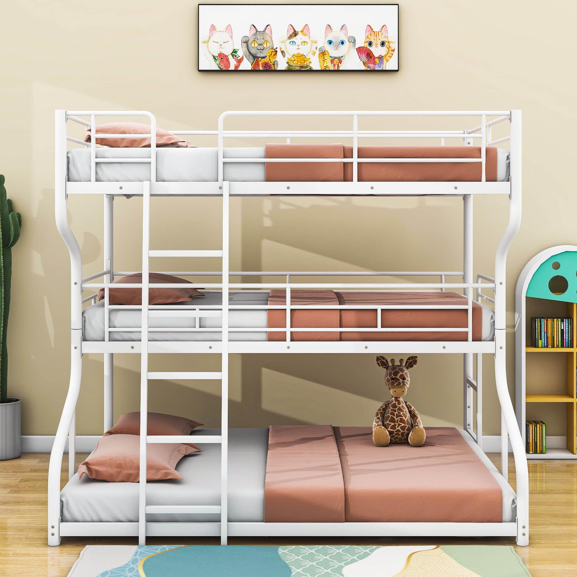 Modern Low Full XL Over Twin XL Over Queen Triple Bunk Beds for Kids - [Metal]